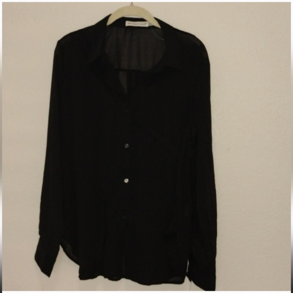 Rebecca Minkoff's Sheer black shirt with small diagonal folds. Size Medium